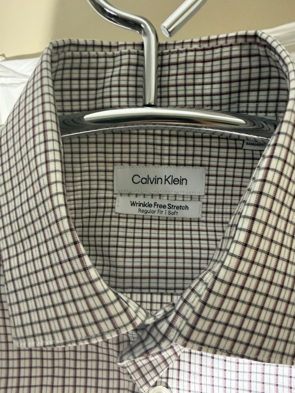 Calvin Klein Men's White and Brown Windowpane Dress Shirt - Picture 2 of 5
